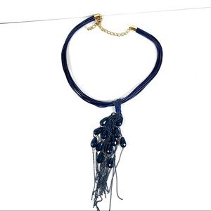 (3/$9) blue beaded choker with fringe